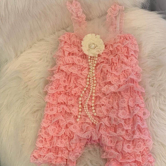 SALE! Pink Lace Petti-Romper & Headband - Picture 4 of 10
